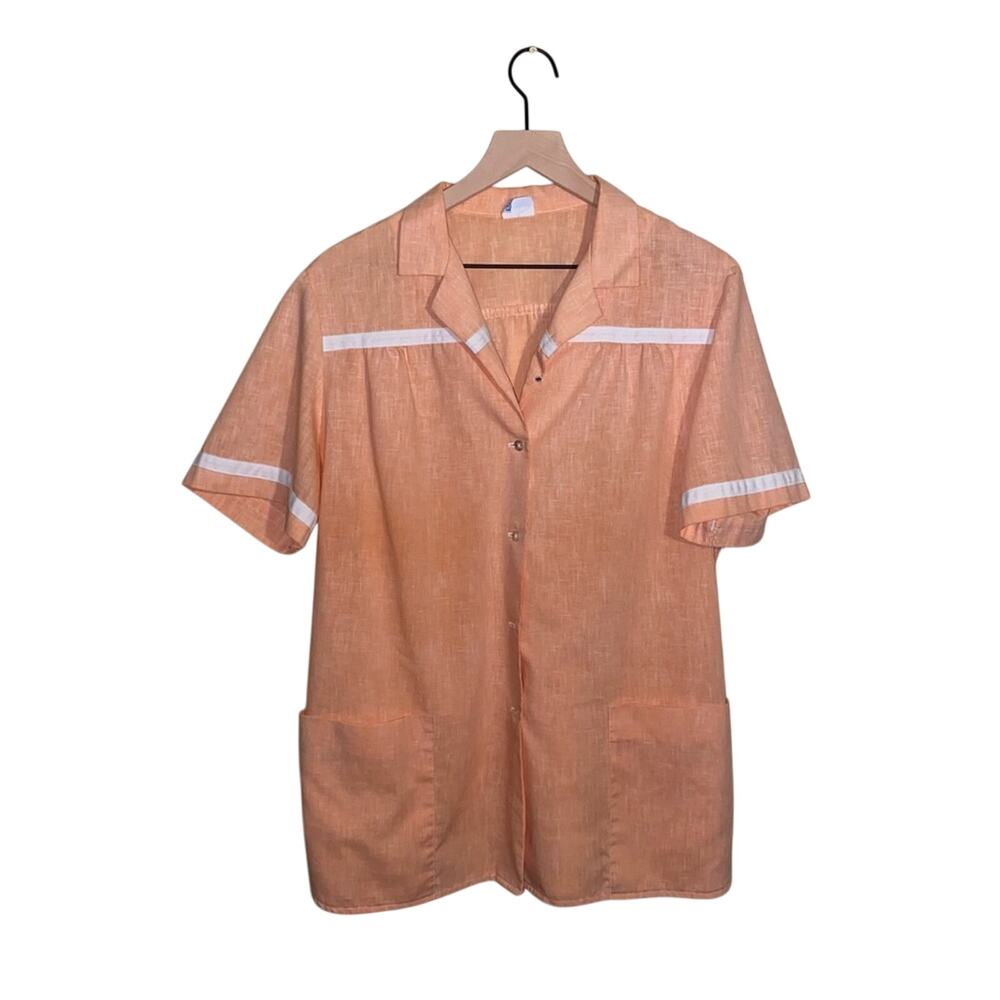 VNTG BARACO 70s lightweight tangerine button up cotton blouse XL